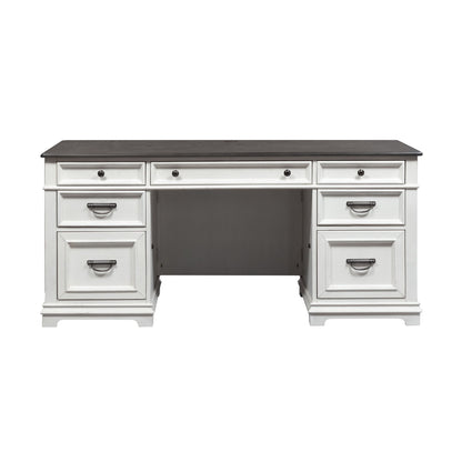 Allyson Park - Jr Executive Desk Base - Wirebrushed White / Charcoal