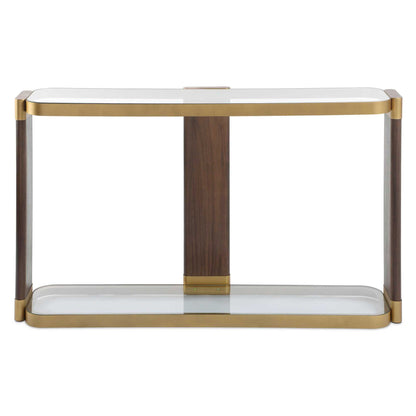 Ryles - Glass Console Table - Brass / Brown / Woodtone
