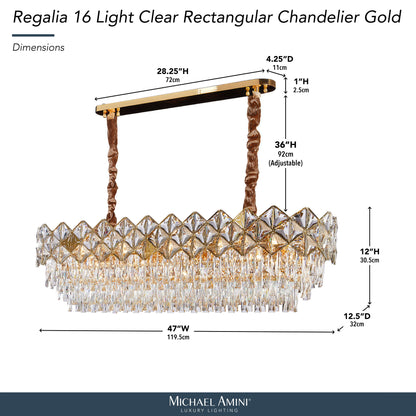 Michael Amini Lighting - Regalia 16-Light Rectangular Crystal Chandelier - Gold