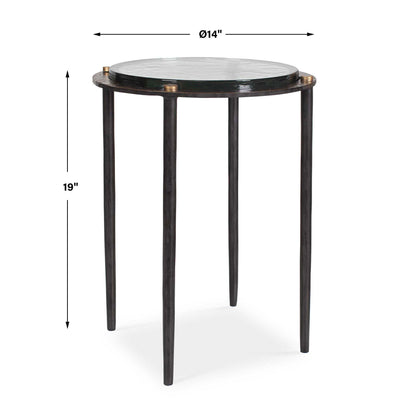Kennington - Round Glass Accent Table - Black / Brass / Bronze