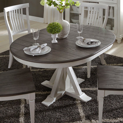 Allyson Park - Single Pedestal Table Top - Wirebrushed White / Charcoal