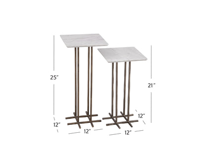 Xavier - Accent Table (Set of 2) - Antique Brass / White Marble