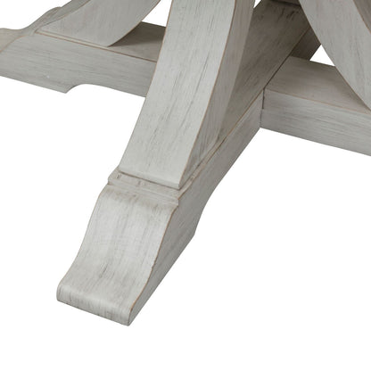 Farmhouse Reimagined - Oval Pedestal Table Base - Antique White / Chestnut Tops