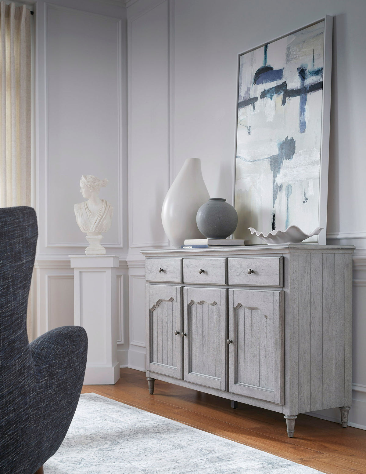 Pulaski Accents - 3-Door Credenza With Storage Drawers - Light Gray