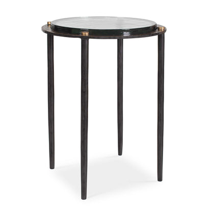 Kennington - Round Glass Accent Table - Black / Brass / Bronze