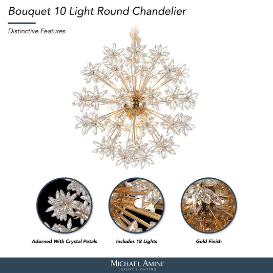 Michael Amini Lighting - Bouquet 10-Light Round Crystal Chandelier - Gold