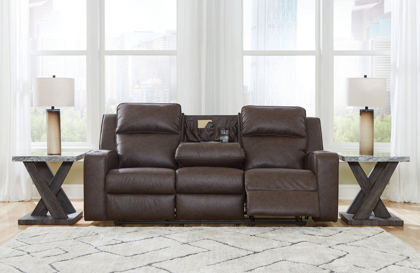 Lavenhorne - Rec Sofa W/Drop Down Table - Granite