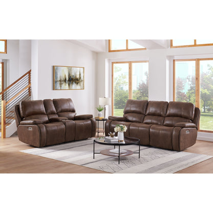 Atlantis - Power Motion Loveseat With Power Motion Head Recliner & Console - Heritage Brown