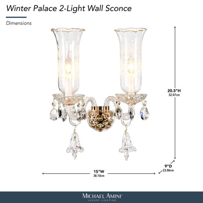 Michael Amini Lighting - Winter Palace 2-Light Traditional Crystal Wall Sconce - Gold / White