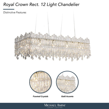 Michael Amini Lighting - Royal Crown Rectangular 12-Light Crystal Chandelier - Clear