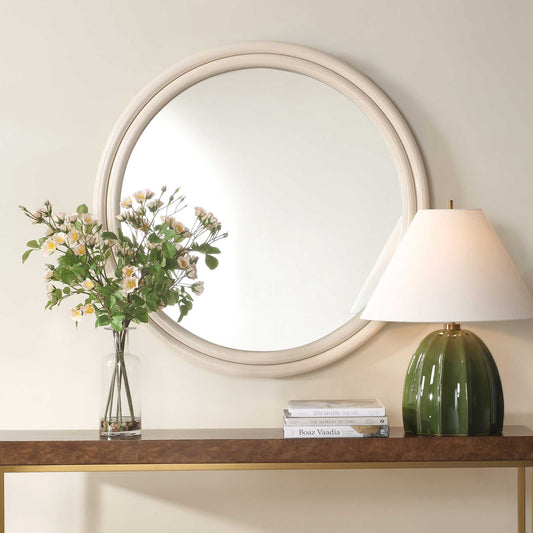 Florian - Warm White Round Mirror - White