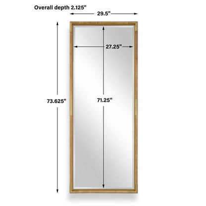 Kampar - Full Length Rattan Tall Mirror - Gold / Woodtone
