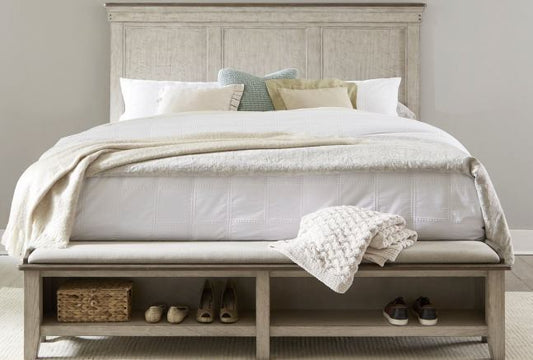 Ivy Hollow - Queen Upholstered Bench Footboard - Weathered Linen / Dusty Taupe