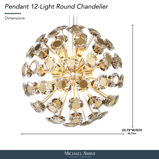 Michael Amini Lighting - Pendant 12-Light Round Crystal Chandelier - Gold