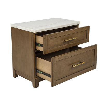 Devonshire - Nightstand With Marble Top And USB Port - Cognac
