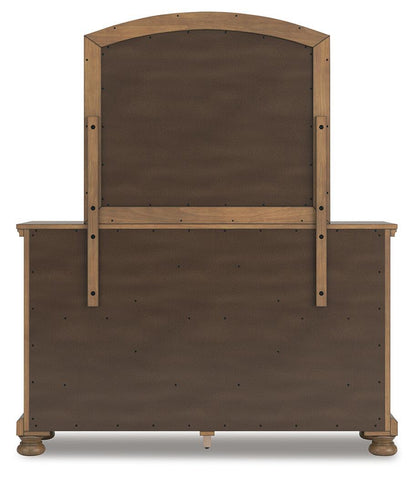Feddinger - 3 Pc. - Queen Sleigh Storage Bed, Dresser And Mirror - Medium Brown