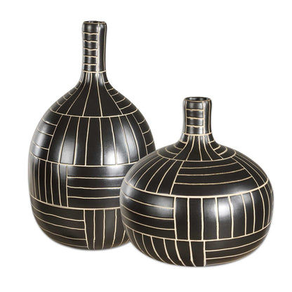Graphite - Stride Geometric Vases (Set of 2) - Black