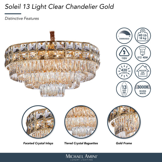 Michael Amini Lighting - Soleil 13-Light Crystal Chandelier - Gold