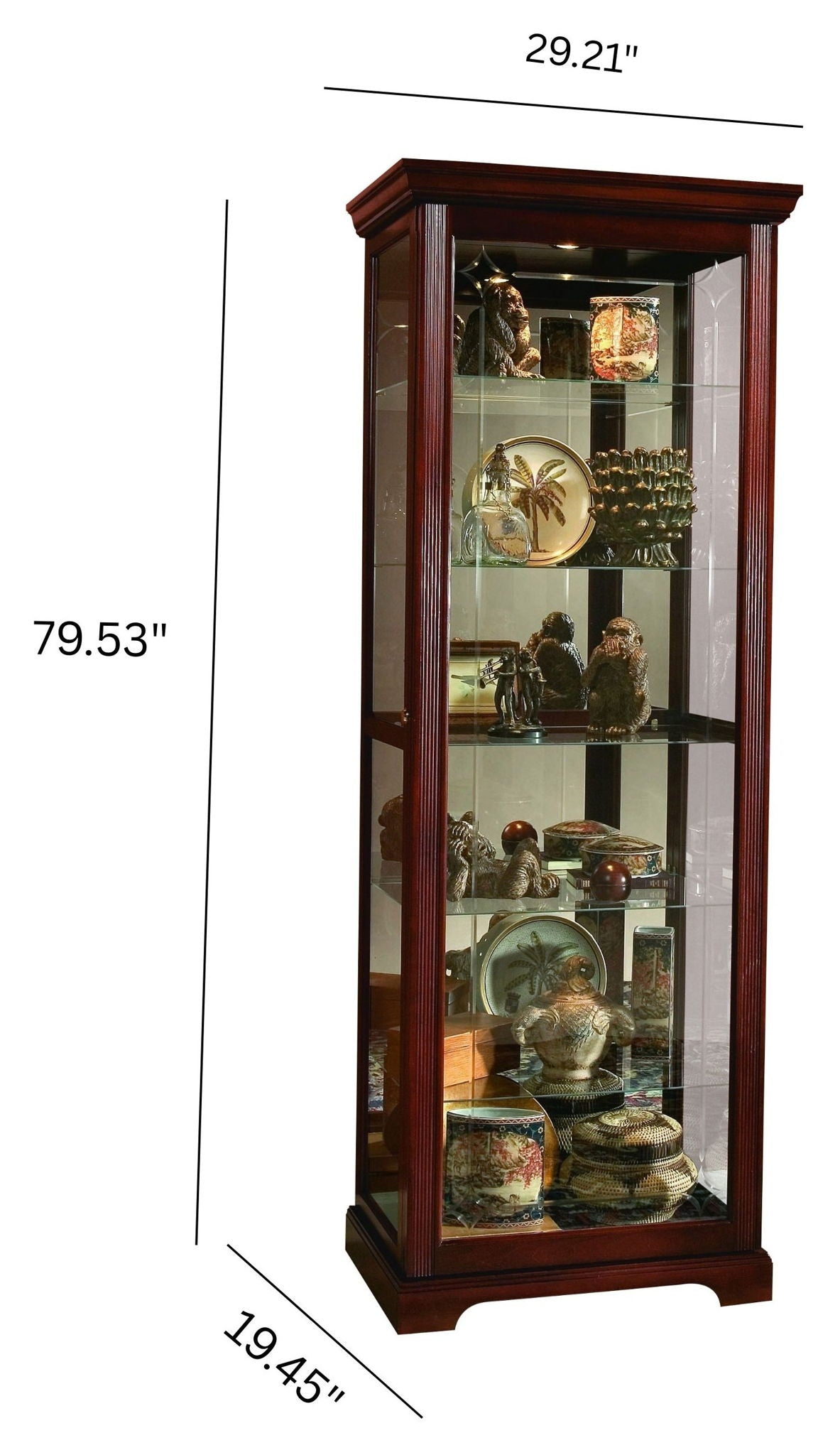 PFC Curios - Sliding Door 5 Shelf Curio Cabinet - Victorian Brown