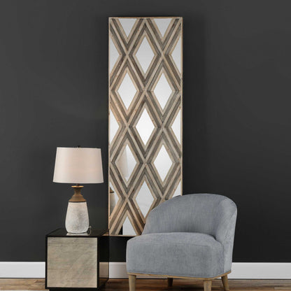 Tahira - Geometric Argyle Pattern Wall Mirror - Light Brown
