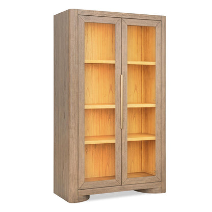 Alden - Display Cabinet (2 Glass Doors, 3 Adjustable Wood Shelves, LED Touch Lighting) - Stonewashed