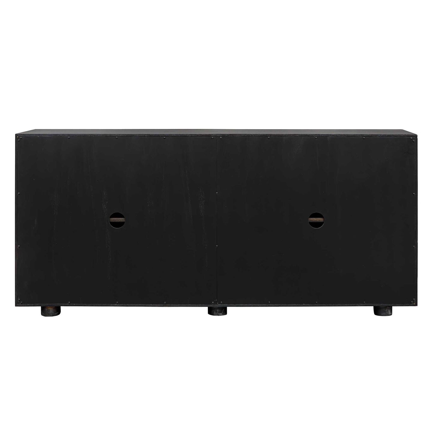 Stevenson - Chiseled 4 Door Cabinet - Black / Brown / Woodtone