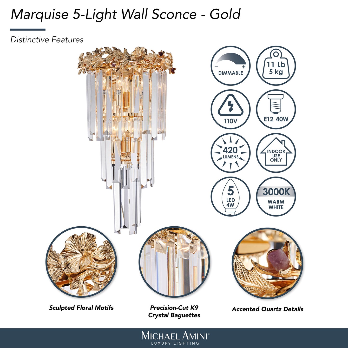 Marquise - 5-Light Wall Sconce - Gold