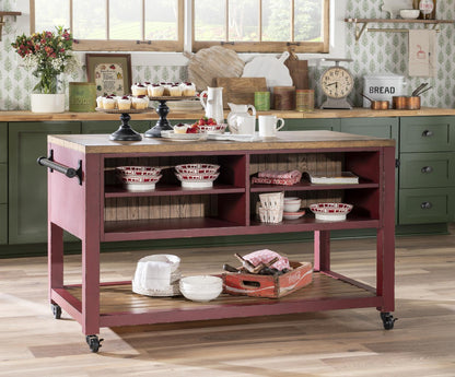 Vintage Market - Kitchen Island 6 Drawer With Casters
