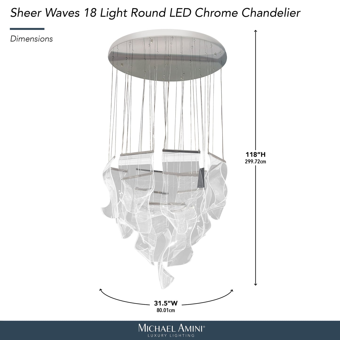 Michael Amini Lighting - Sheer Waves 18-Light Modern LED Chandelier - Chrome