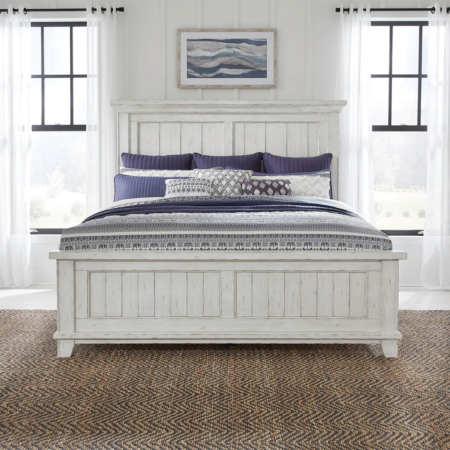 River Place - California King Panel Bed Rails - Riverstone White & Tobacco