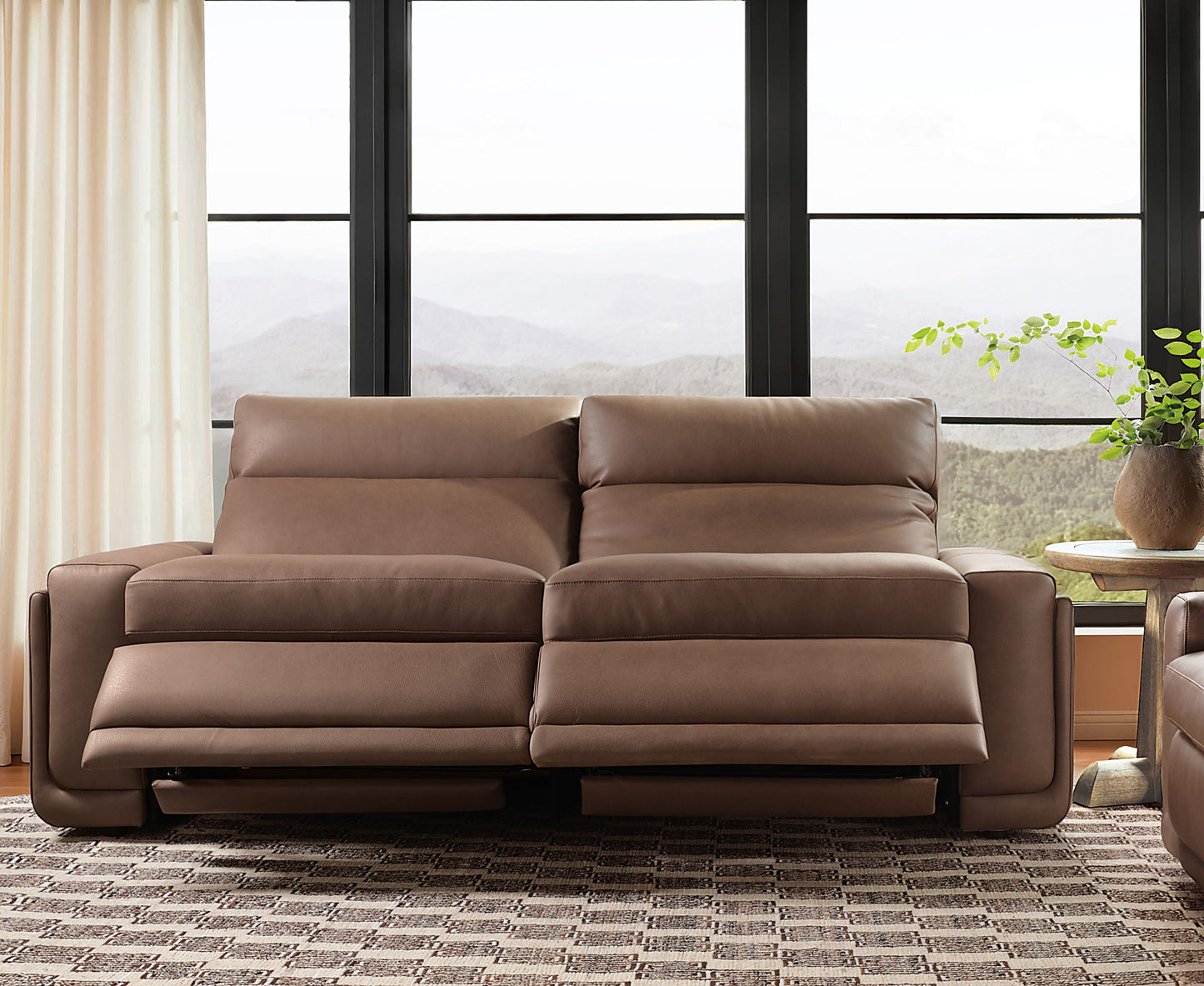 MS - Simone ZG 2 over 2 Power Sofa With Power Headrest and BT speaker - Brown