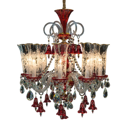 Michael Amini Lighting - Winter Palace 8-Light Traditional Crystal Chandelier - Ruby Red / Pearl Silver