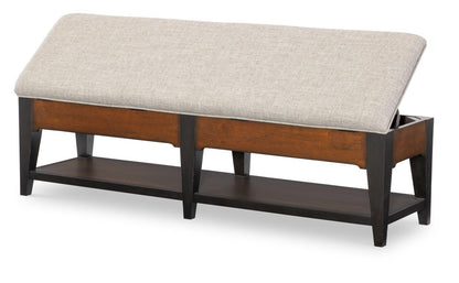Fenmore - Upholstered Storage Bench (Lift Top, 1 Open Shelf) - Mocha and Distressed Cherry