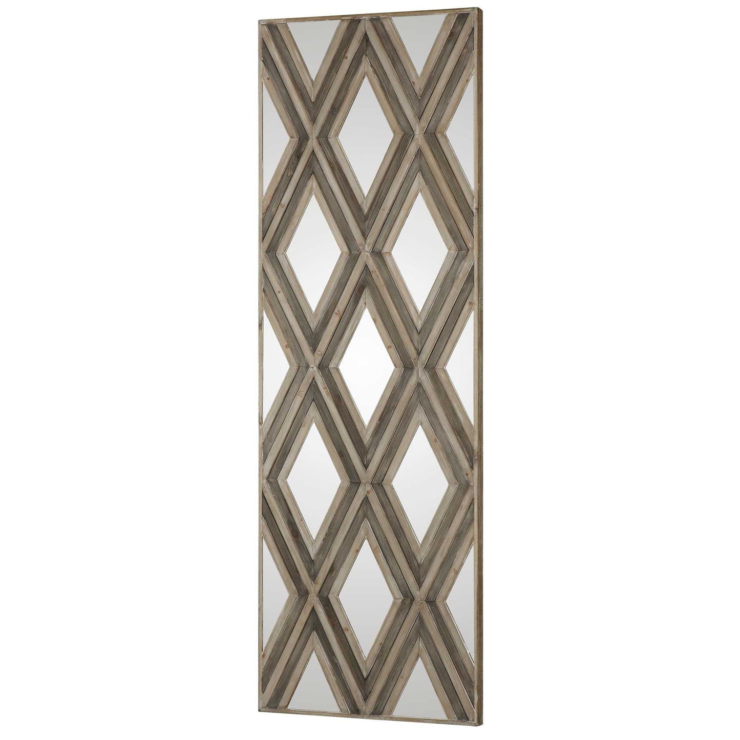 Tahira - Geometric Argyle Pattern Wall Mirror - Light Brown
