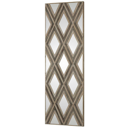 Tahira - Geometric Argyle Pattern Wall Mirror - Light Brown