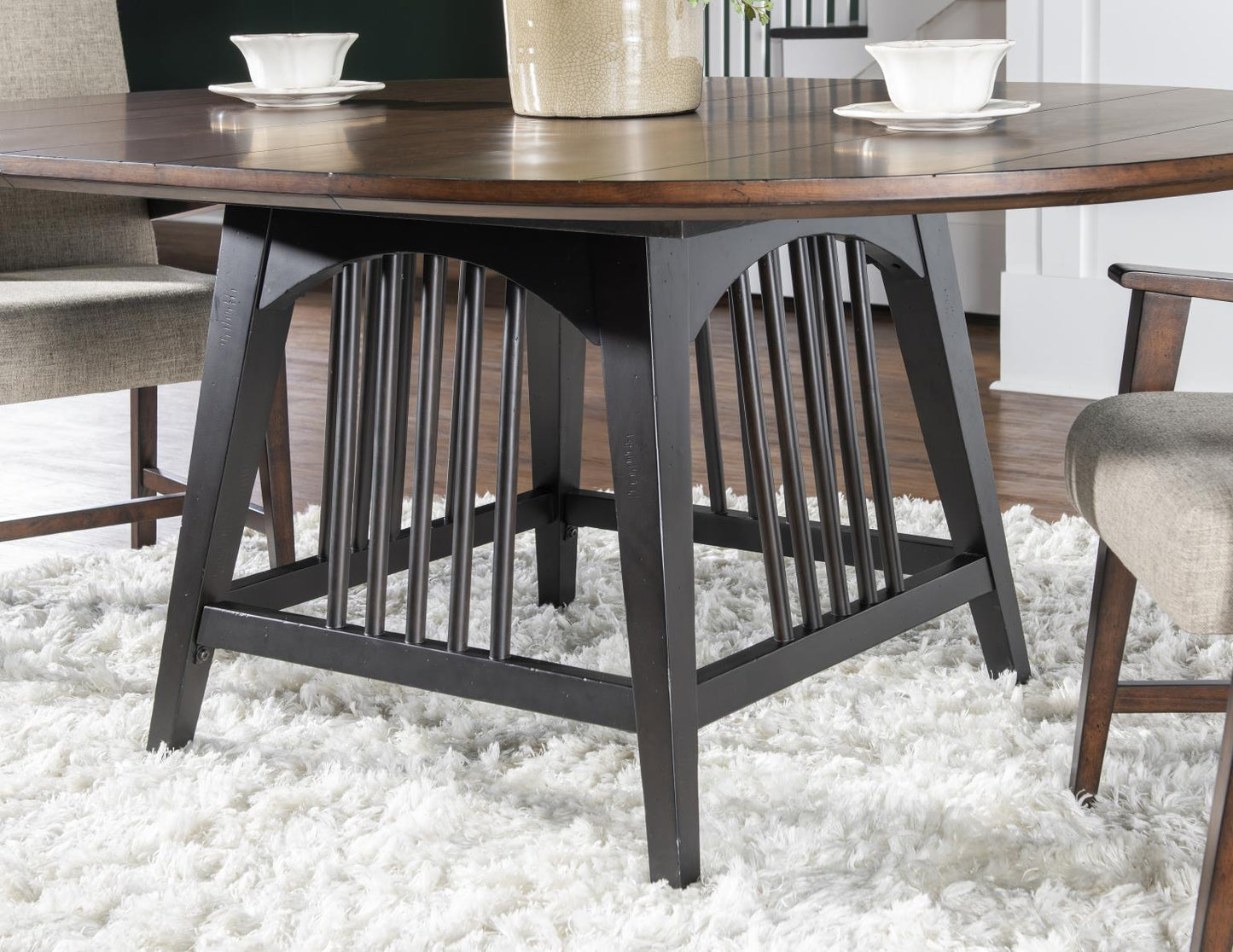 Fenmore - Complete Round Dining Table - Mocha And Distressed Cherry