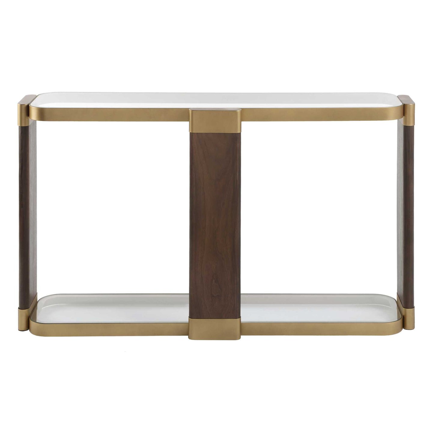Ryles - Glass Console Table - Brass / Brown / Woodtone