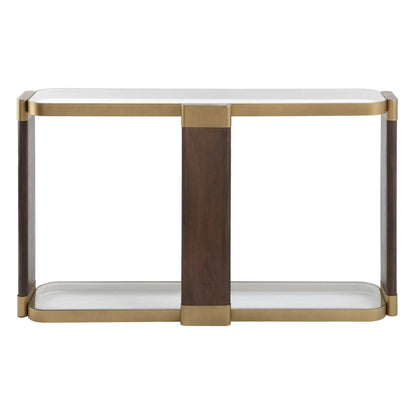 Ryles - Glass Console Table - Brass / Brown / Woodtone