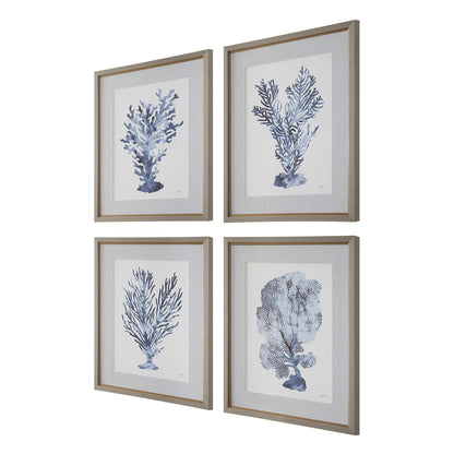 Shibori Coral - Framed Prints (Set of 4) - Light Gray