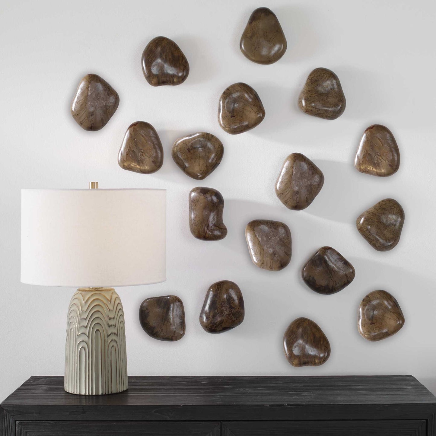 Pebbles - Walnut Wood Wall Décor (Set of 9) - Dark Brown