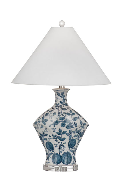 Clovelly - Table Lamp - Blue / White Floral / Clear Acrylic