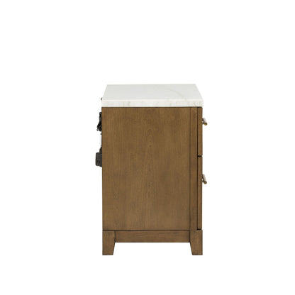 Devonshire - Nightstand With Marble Top And USB Port - Cognac