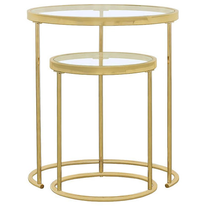 Maylin - 2 Piece Round Glass Top Nesting Table Set - Gold