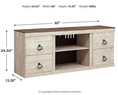 Willowton - 2 Pc. - TV Stand with Faux Firebrick Fireplace Insert - Whitewash