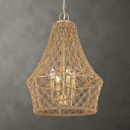 Macrame - 4 Light Rope Pendant - Light Brown