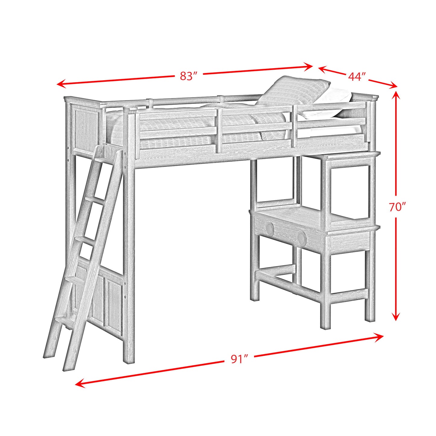 Hampton Kids - Loft With Ladder And Desk With Speaker Bedroom Set