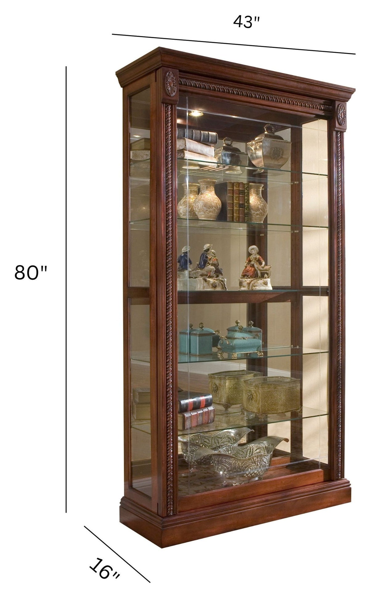 Curios - Lighted Sliding Door 5 Shelf Curio Cabinet