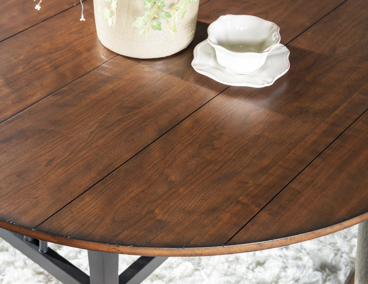 Fenmore - Complete Round Dining Table - Mocha And Distressed Cherry