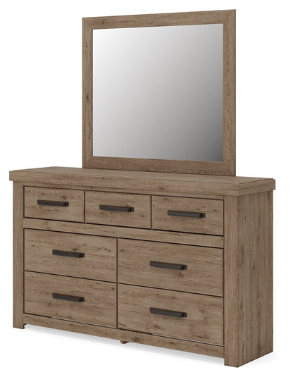Oliandon - 3 Pc. - Queen Panel Storage Bed, Dresser And Mirror - Light Brown