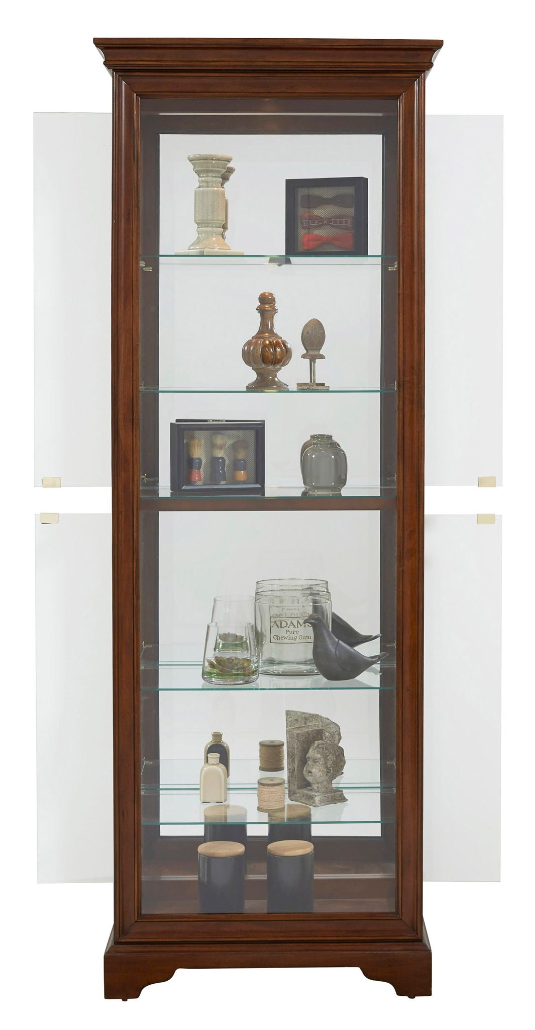PFC Curios - Mirrored 5 Shelf Gallery Curio Cabinet - Oak Brown